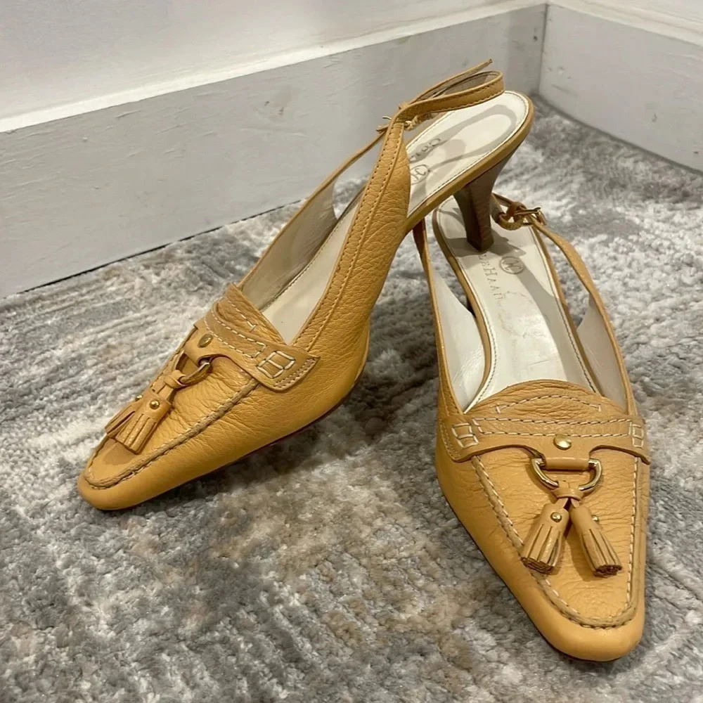 Cole Haan Women's Sz 6B Leather Sling Back Kitten Heels, Made in Brazil